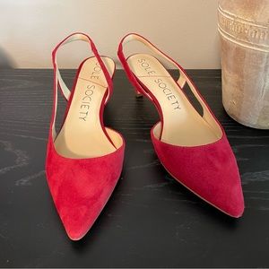 Sole Society Raspberry Red Suede Kitten Heel Slingback pumps shoes heel 8.5